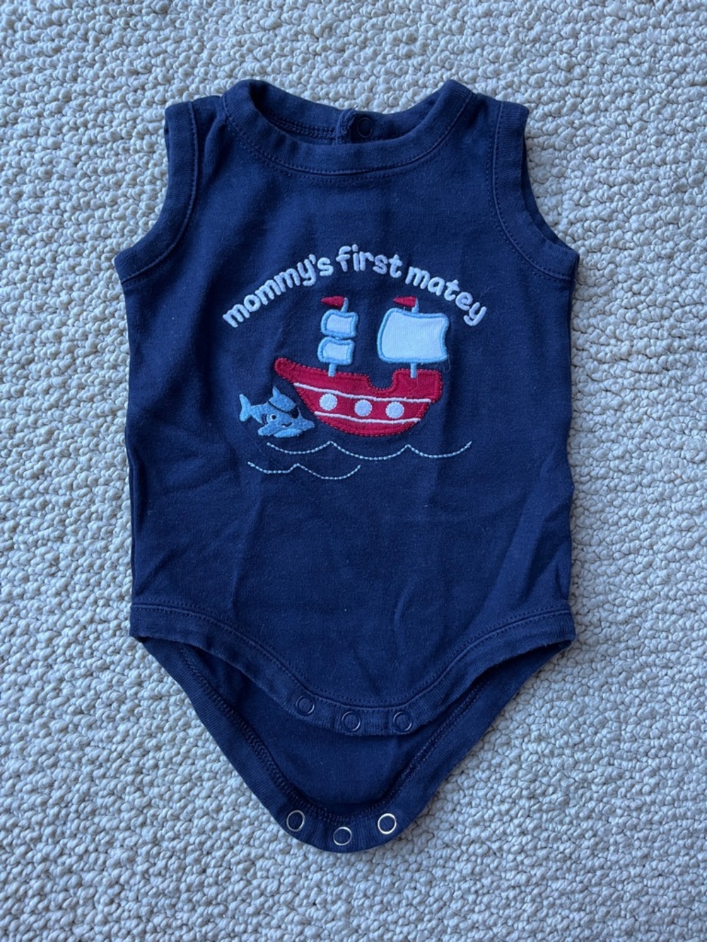 Gymboree Navy Sleeveless Sailboat One-Piece with Red & Light Blue Applique